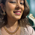 Gold-Plated Kundan Choker Necklace with Gold Bead Fringe Detailing