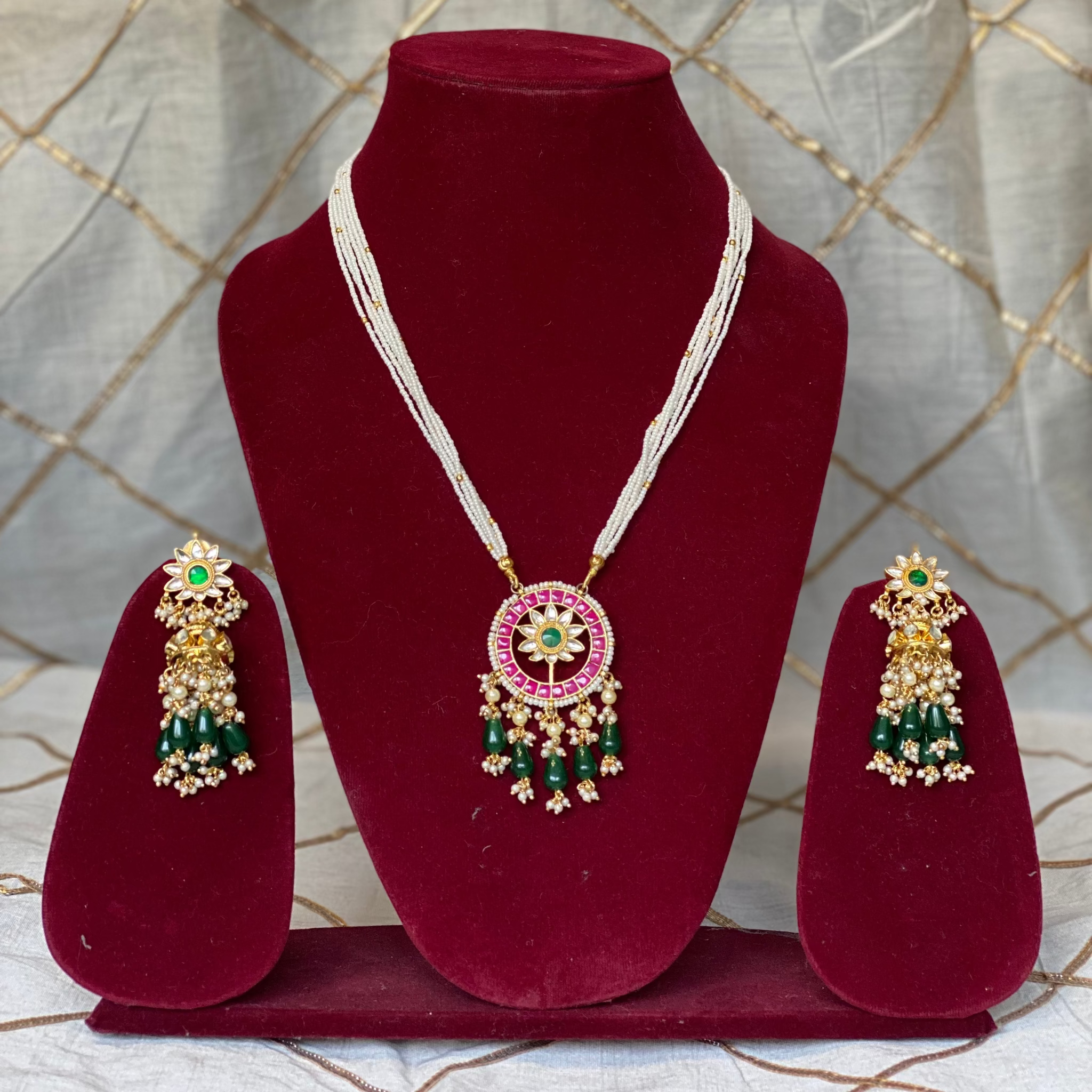 Jadau Kundan Regal Pearl Medallion Necklace Set