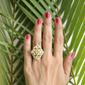 Kundan Marquise Statement Ring | Gold-Toned Pearl Bordered Adjustable Ring