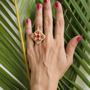 Kiara Jadau Kundan Pearl Ring in Ruby