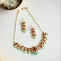 Meher Necklace Set with Pearl Chain & Emerald Drops