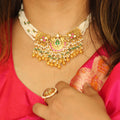 Antique Gold-Plated Peacock Pearl Choker Necklace with Jhumka Earrings Set