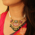 Antique Gold Elephant Stud Necklace & Earrings Set with Pearl Drops
