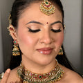 Kundan Choker Necklace Set with Jhumka Earrings – Antique Gold Finish | Available in Ruby-Emerald & Classic Gold