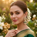 Kundan Jhumka Earrings with Pearl & Emerald Bead Drops