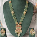 Green Bead Jadau Kundan Rani Haar Set | Peacock-Fan Pendant & Earrings