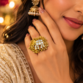 Mother of Pearl Elephant Ring | Gold Statement Ring with Ghungroo Fringe