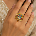Multicolor Fish Kundan Floral Statement Ring