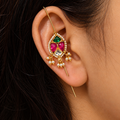 Handcrafted Gold-Plated Ear pin with Kundan Stones and Pearl Beading