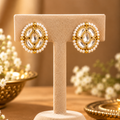 White Kundan Oval Studs | Gold Petal Studs with Seed Pearl Border