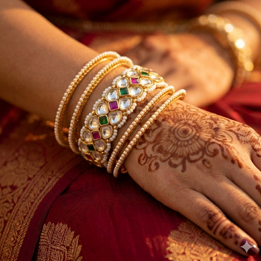 Pearl Edge Slim Bangle Set (4 pcs)
