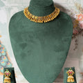 Antique Gold Ghungroo Necklace Set | Floral Choker with Kundan Jhumkas