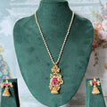 Rani Pink Kundan Elephant Pendant | Long Pearl Chain with Jhumka Drop
