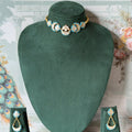 Firoza and Mother of Pearl Choker Set | Chandbali Necklace with Earrings