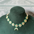 Mother of pearl and firoza disc earrings with crescent drop