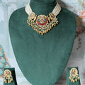 Red and Multicolour Kundan Choker Set | Pearl Strand Choker with Earrings