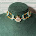 Firoza and Green Mother of Pearl Choker Set | Chandbali Choker with Studs