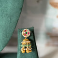 Antique Gold Temple Choker Set with Green Beads & Jhumkas