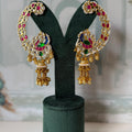 Pink and White Kundan Peacock Earrings | Hoop Chandbali with Jhumka Drop