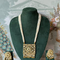 Kundan Square Pendant Pearl Necklace Set | Jadau Panel & Floral Studs