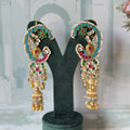 Firoza and Pink Kundan Peacock Ear Cuff | Gold Ear Climber with Jhumka Drop