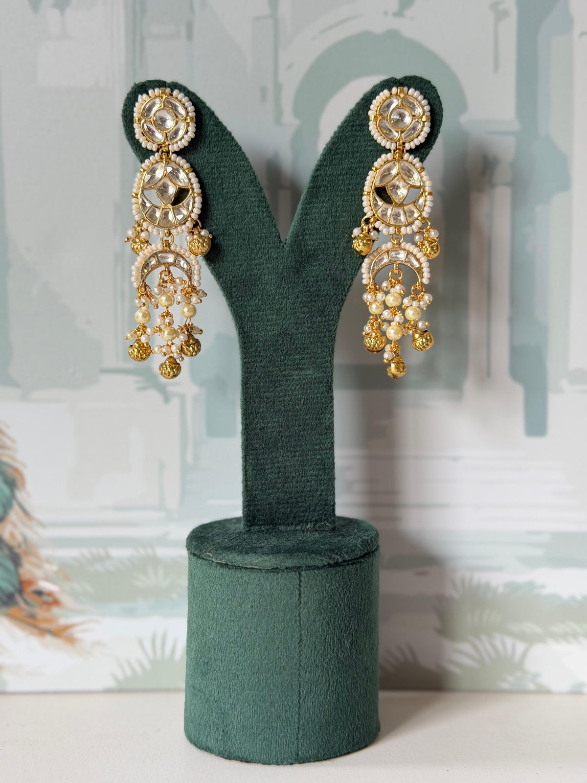 Pearl & Polki Statement Earrings | Handcrafted Kundan Drops with Pearl Tassels