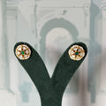 Green and Mother of Pearl Jadau Studs | Round Gold Studs with Pearl Border