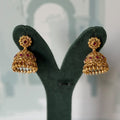 Antique Gold Granulated Jhumkas | Flower Stud with Pink Stones