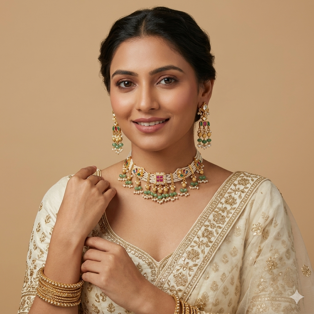 Heritage Jadau Kundan Necklace with Natural Pearl Drops Earrings