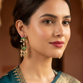 Lotus Moon Meenakari Chandbali Earrings | Ruby & Green Enamel Crescent