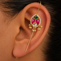 Handcrafted Gold-Plated Ear Cuff with Kundan Stones and Pearl Beading