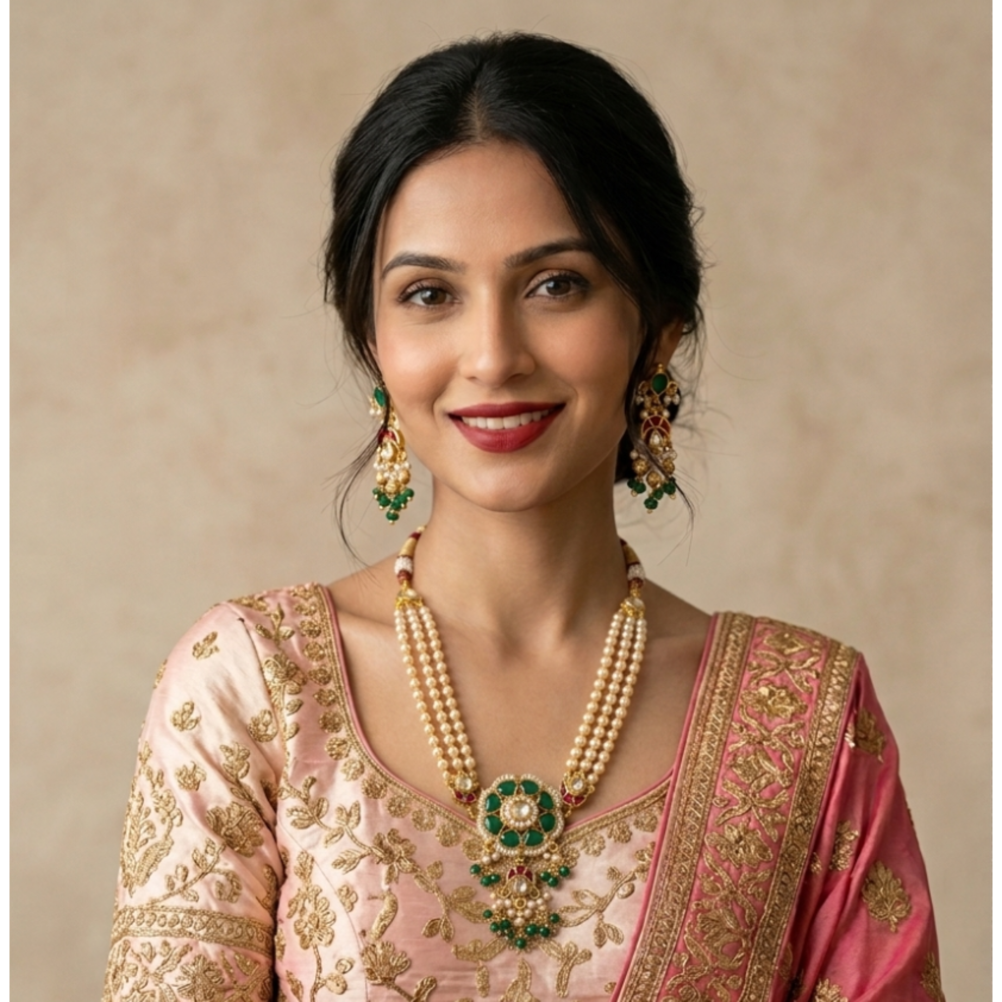 Jadau Floral Pearl Necklace Set