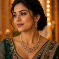 Meher Necklace Set with Pearl Chain & Emerald Drops