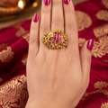 Heritage Elephant Ring | Gold-Toned & Pink Festive Statement Ring