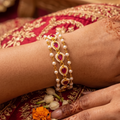 Ruby & Pearl Bracelet | Seed Pearl Bordered Ruby Stones with Pearl Chain Strands
