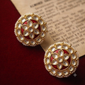 Kundan Stud Earrings | Pearl Bordered Circular Studs